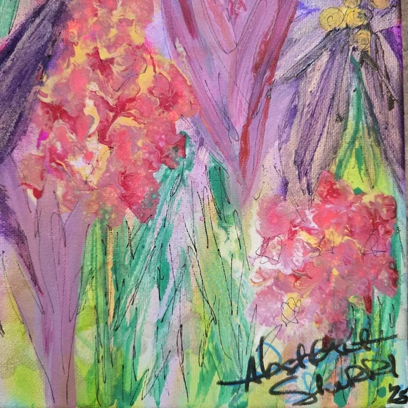 HANDCRAFTED Abstact Floral Painting HANDPAINTED & HANDMADE Contemporary Wall Art - Picture 11 of 16